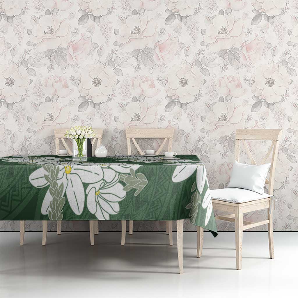 Ia Orana Tahiti Tiare Tablecloth Sage Green Lei LT7 - Polynesian Pride