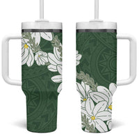 Ia Orana Tahiti Tiare Tumbler With Handle Sage Green Lei - Polynesian Pride