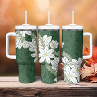 Ia Orana Tahiti Tiare Tumbler With Handle Sage Green Lei - Polynesian Pride