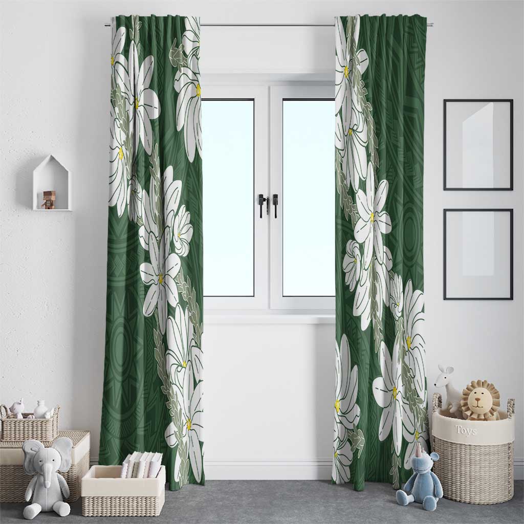 Ia Orana Tahiti Tiare Window Curtain Sage Green Lei LT7 - Polynesian Pride