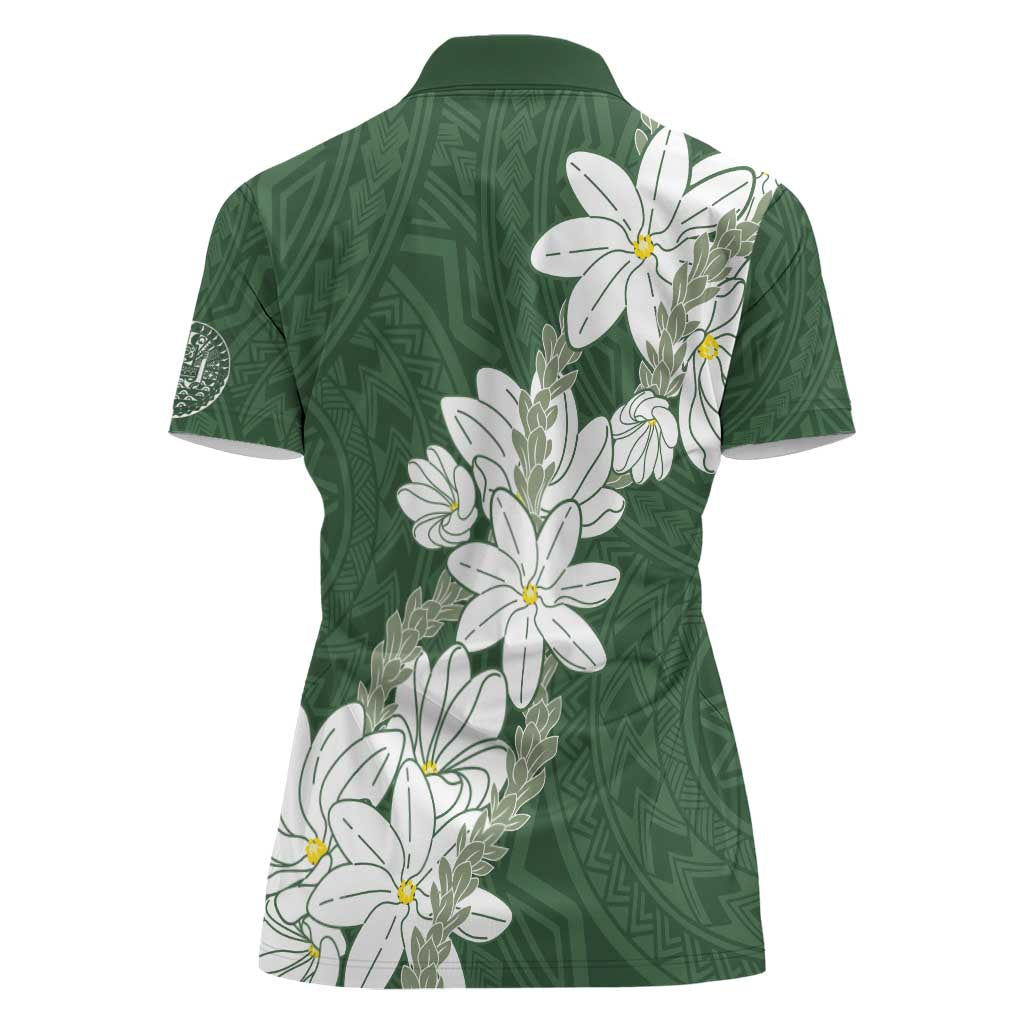 Ia Orana Tahiti Tiare Women Polo Shirt Sage Green Lei - Polynesian Pride