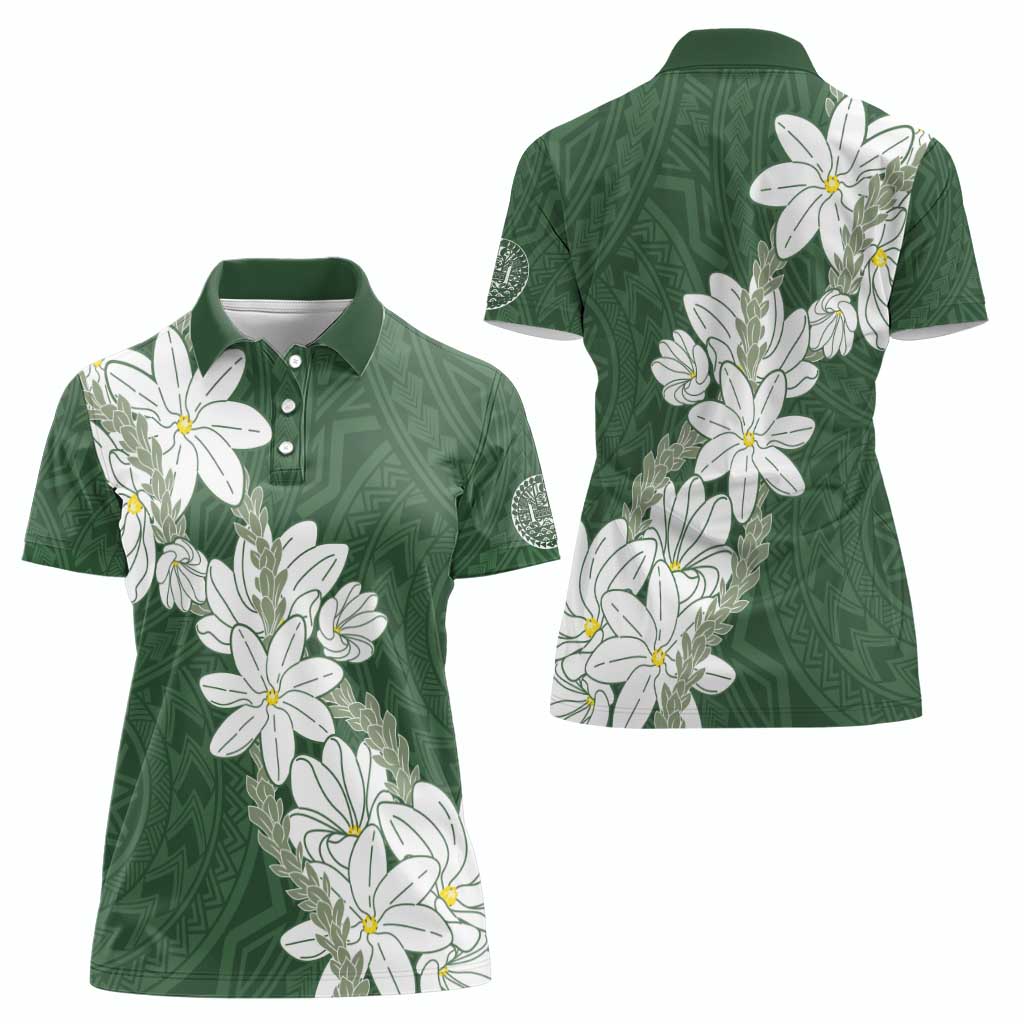 Ia Orana Tahiti Tiare Women Polo Shirt Sage Green Lei - Polynesian Pride