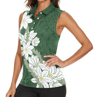 Ia Orana Tahiti Tiare Women Sleeveless Polo Shirt Sage Green Lei - Polynesian Pride
