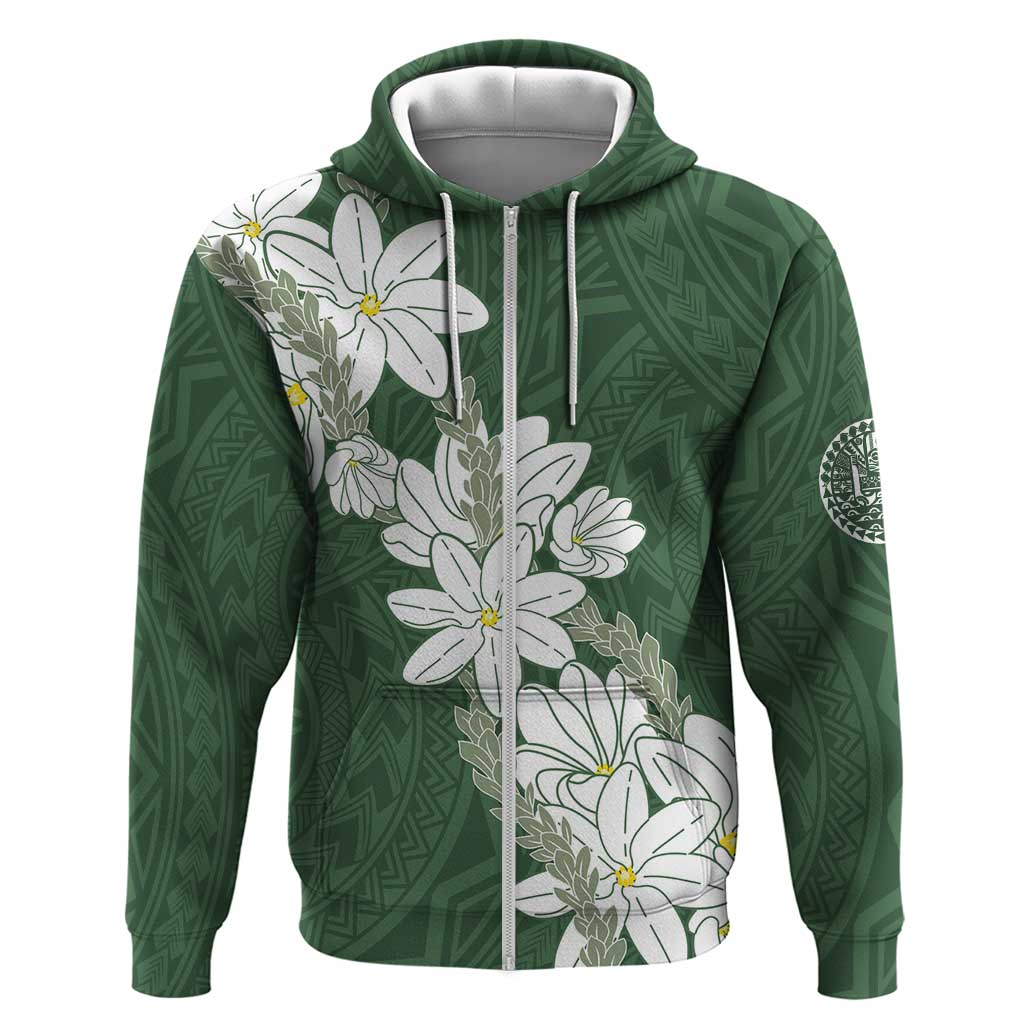 Ia Orana Tahiti Tiare Zip Hoodie Sage Green Lei - Polynesian Pride