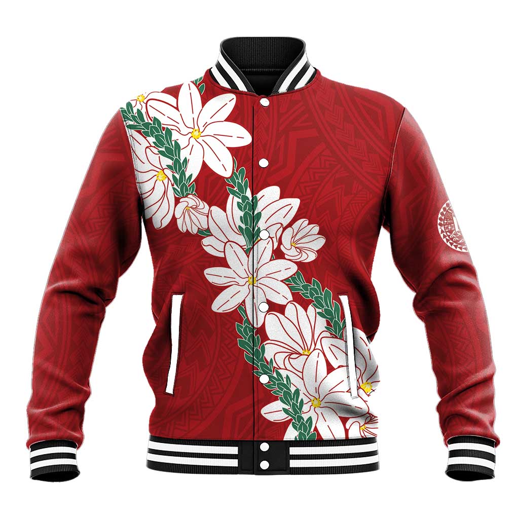 Ia Orana Tahiti Tiare Baseball Jacket Crimson Lei - Polynesian Pride