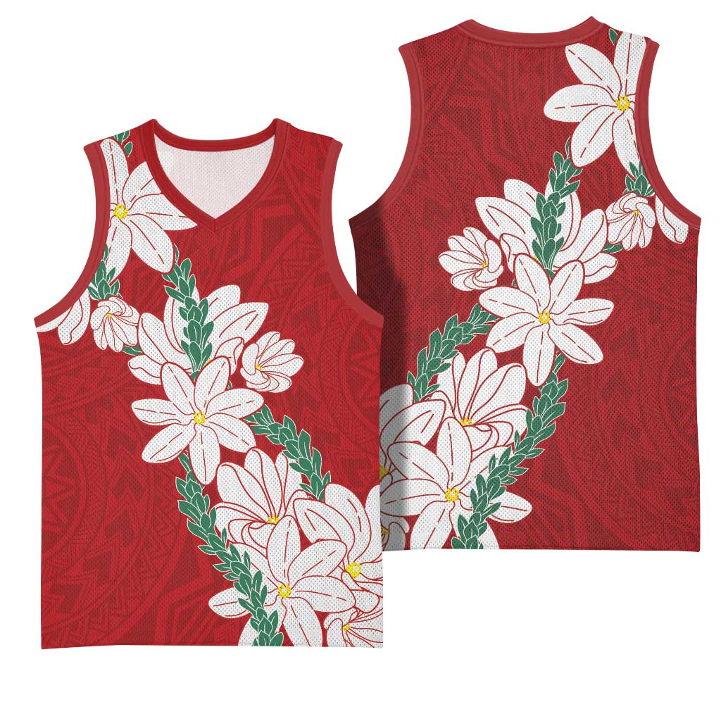 Ia Orana Tahiti Tiare Basketball Jersey Crimson Lei - Polynesian Pride