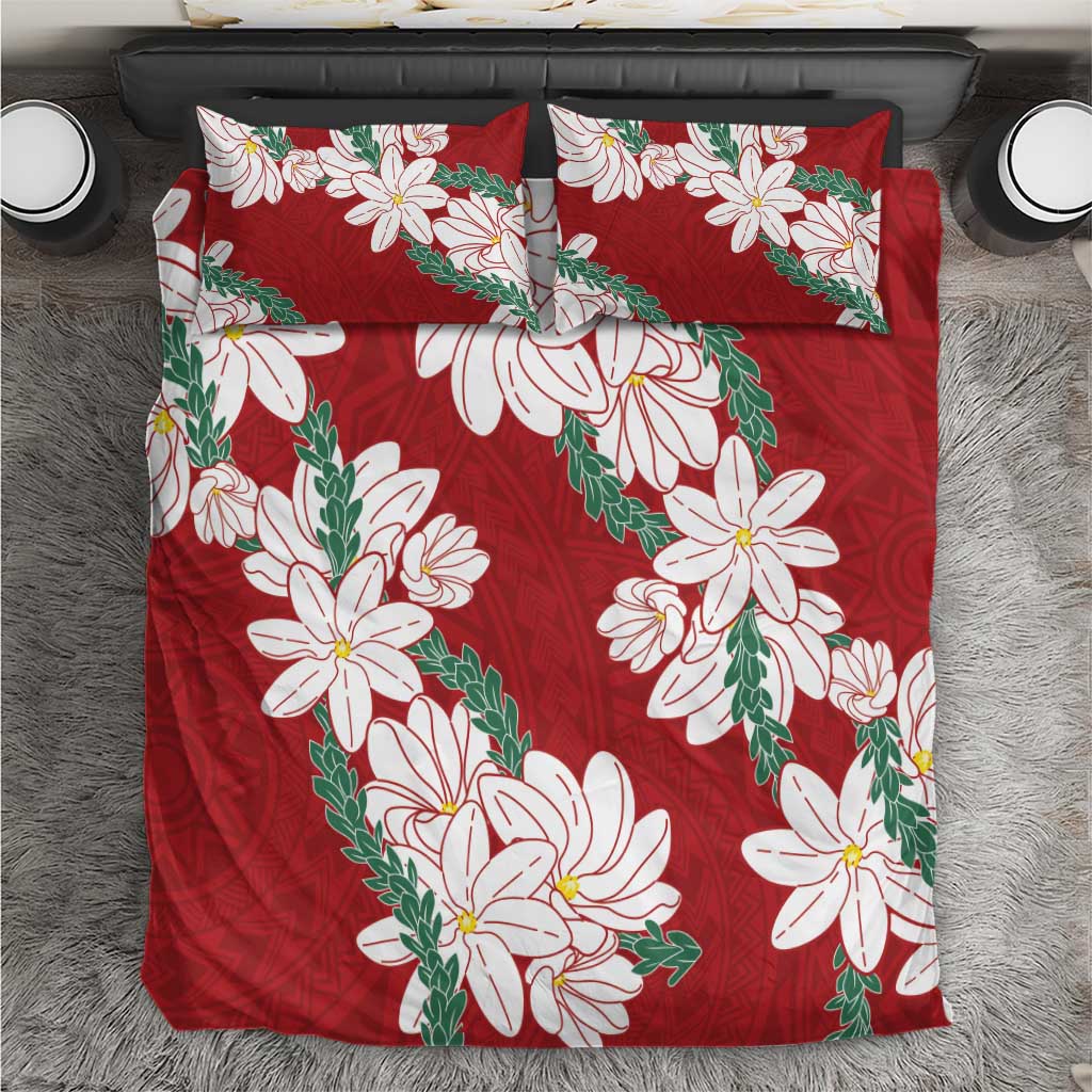 Ia Orana Tahiti Tiare Bedding Set Crimson Lei LT7 Red - Polynesian Pride