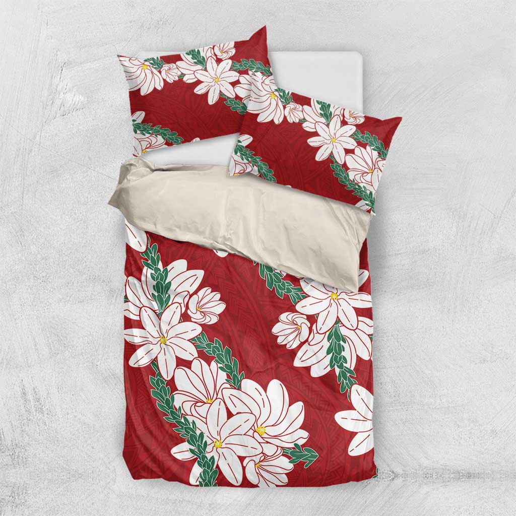 Ia Orana Tahiti Tiare Bedding Set Crimson Lei LT7 US Twin 172cm x 218cm Red - Polynesian Pride