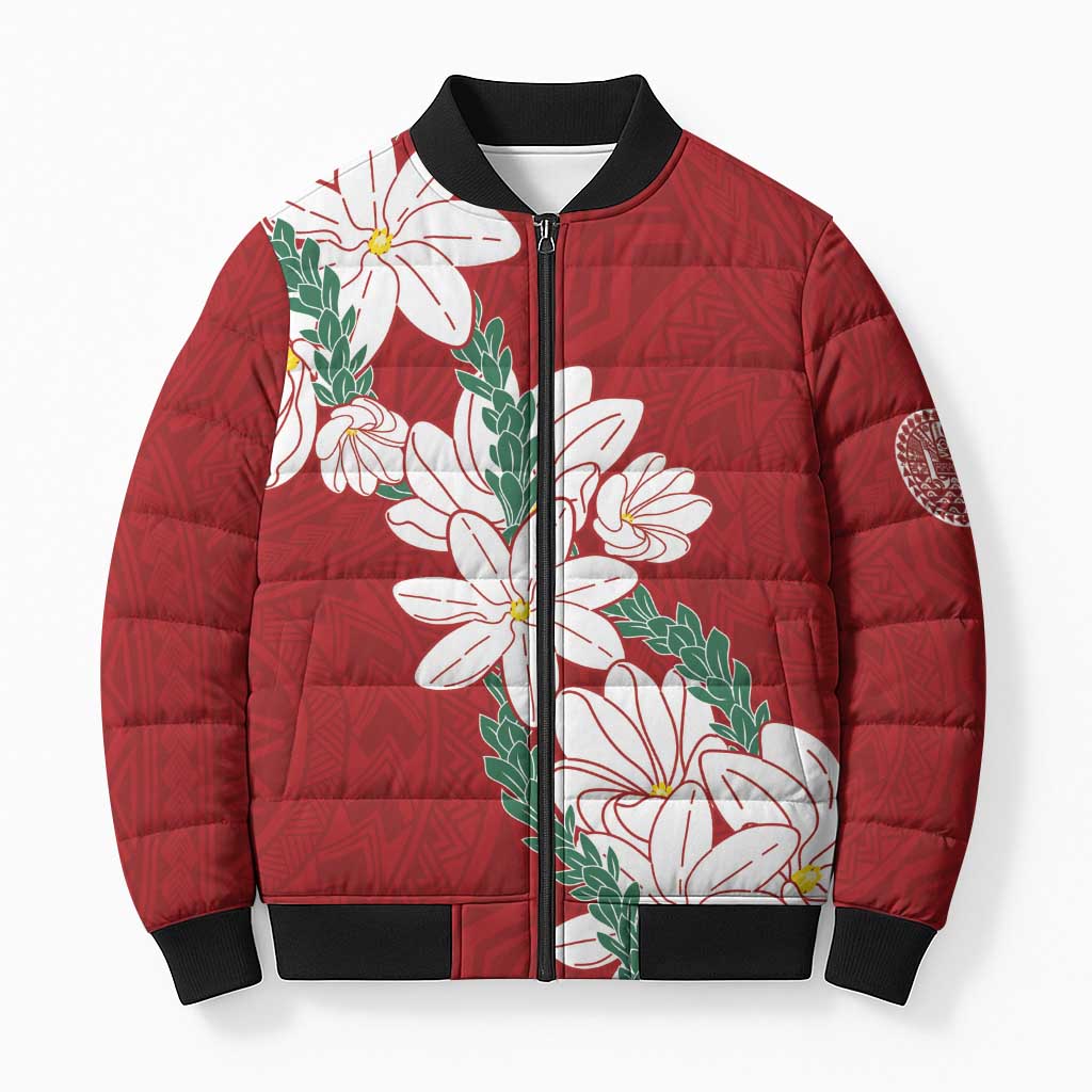 Ia Orana Tahiti Tiare Bomber Puffer Jacket Crimson Lei - Polynesian Pride