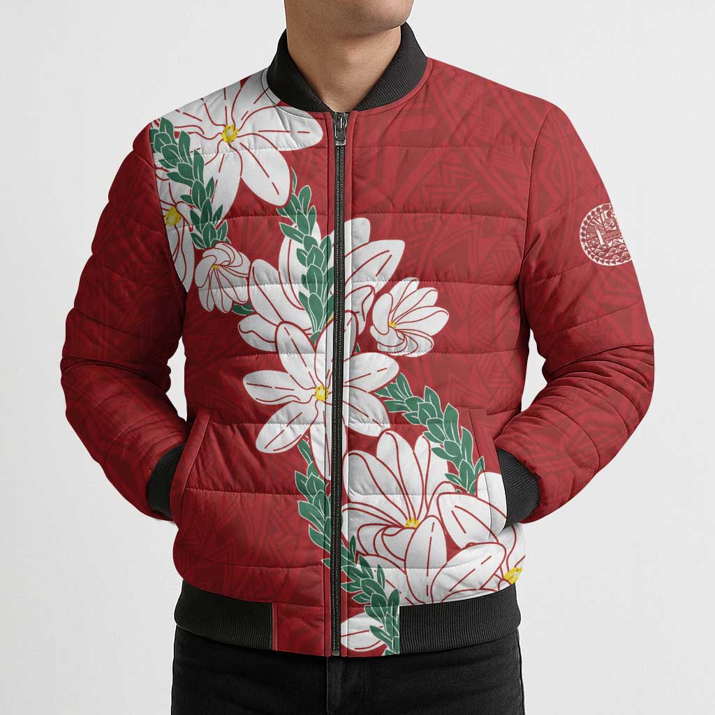 Ia Orana Tahiti Tiare Bomber Puffer Jacket Crimson Lei - Polynesian Pride