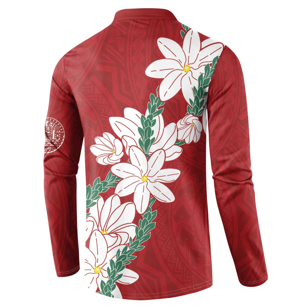 Ia Orana Tahiti Tiare Button Sweatshirt Crimson Lei - Polynesian Pride