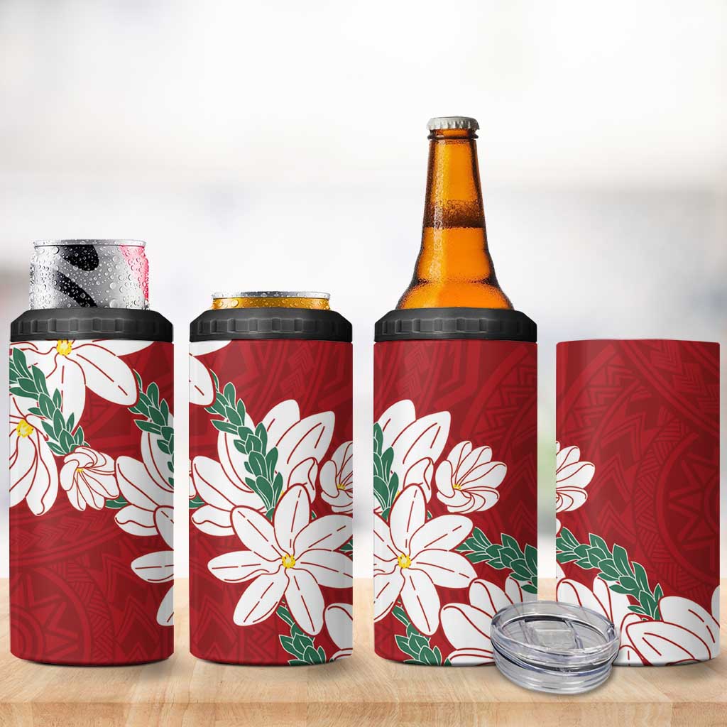 Ia Orana Tahiti Tiare 4 in 1 Can Cooler Tumbler Crimson Lei - Polynesian Pride