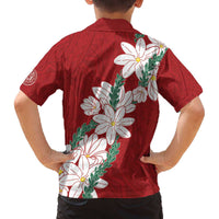 Ia Orana Tahiti Tiare Family Matching Off The Shoulder Long Sleeve Dress and Hawaiian Shirt Crimson Lei LT7 - Polynesian Pride