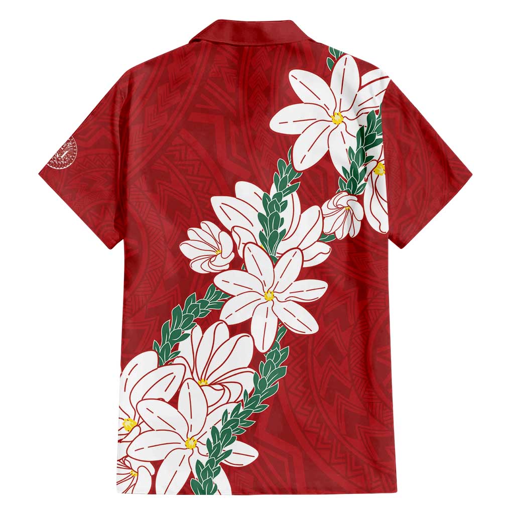 Ia Orana Tahiti Tiare Family Matching Off Shoulder Short Dress and Hawaiian Shirt Crimson Lei - Polynesian Pride
