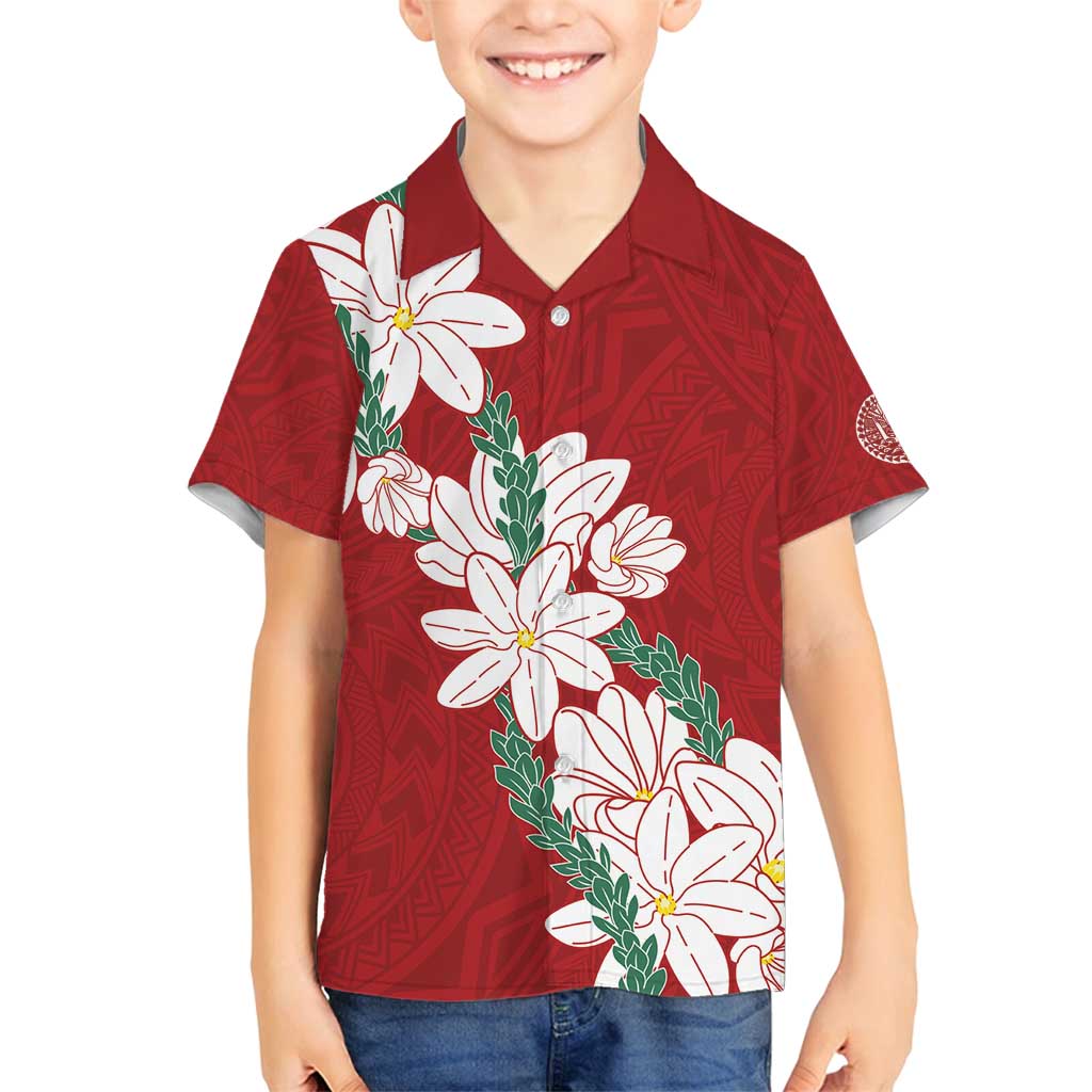 Ia Orana Tahiti Tiare Family Matching Puletasi and Hawaiian Shirt Crimson Lei - Polynesian Pride