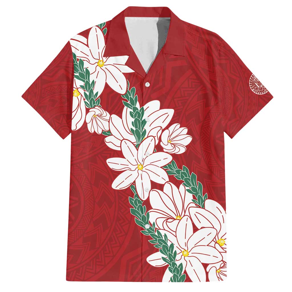 Ia Orana Tahiti Tiare Family Matching Tank Maxi Dress and Hawaiian Shirt Crimson Lei LT7 Dad's Shirt - Short Sleeve Red - Polynesian Pride