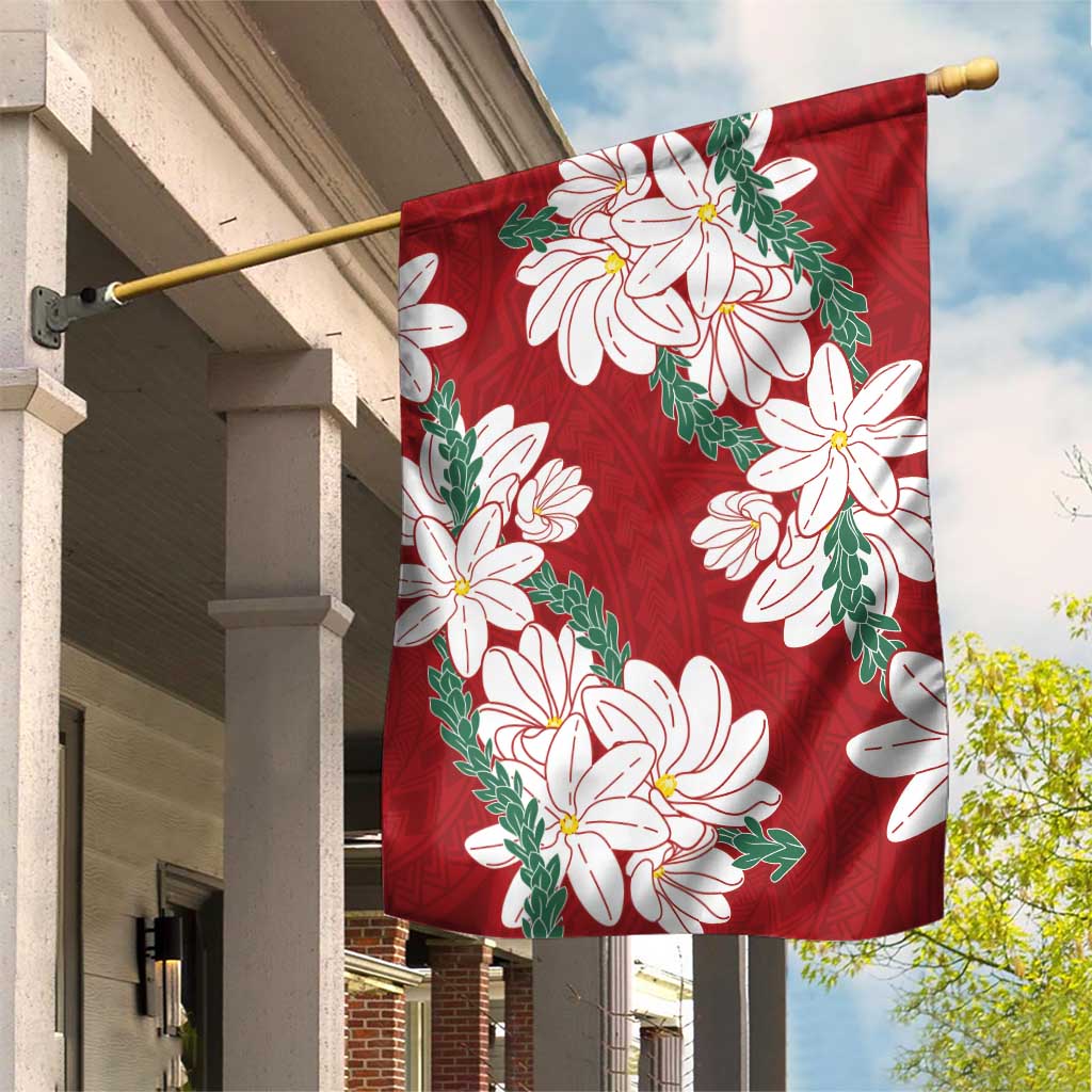 Ia Orana Tahiti Tiare Garden Flag Crimson Lei - Polynesian Pride
