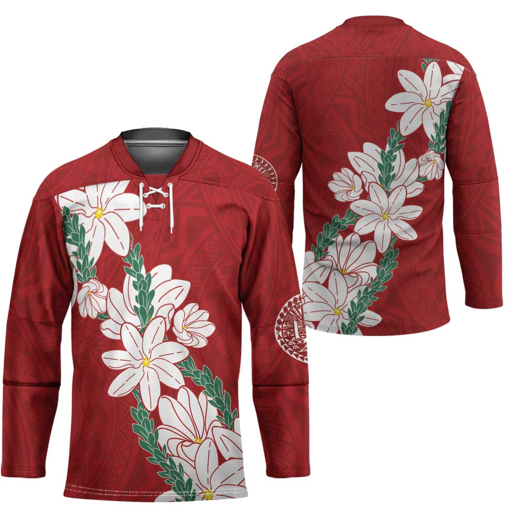 Ia Orana Tahiti Tiare Hockey Jersey Crimson Lei - Polynesian Pride