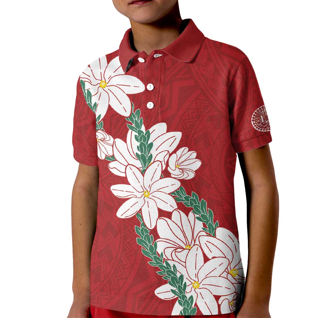 Ia Orana Tahiti Tiare Kid Polo Shirt Crimson Lei - Polynesian Pride
