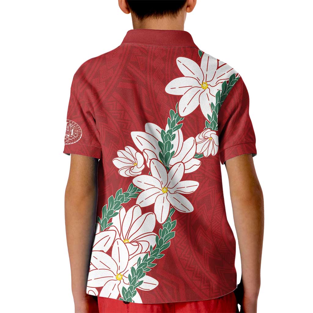 Ia Orana Tahiti Tiare Kid Polo Shirt Crimson Lei - Polynesian Pride