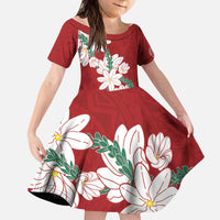 Ia Orana Tahiti Tiare Kid Short Sleeve Dress Crimson Lei - Polynesian Pride