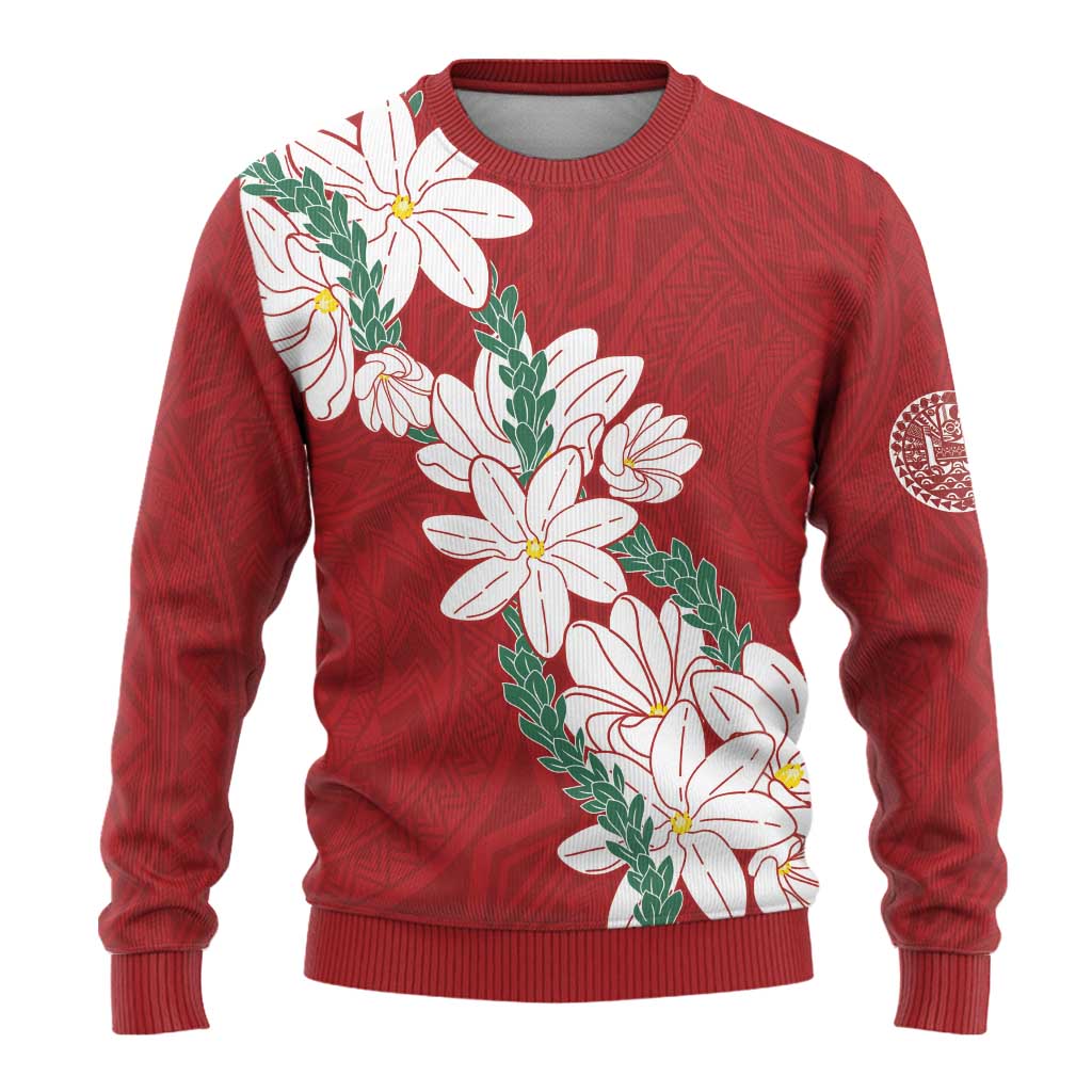 Ia Orana Tahiti Tiare Ugly Christmas Sweater Crimson Lei - Polynesian Pride