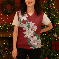 Ia Orana Tahiti Tiare Christmas Knitted V-Neck Vest Crimson Lei - Polynesian Pride