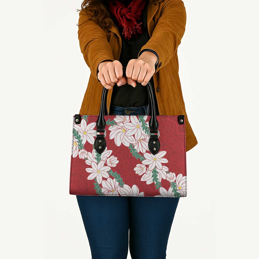 Ia Orana Tahiti Tiare Leather Bag Crimson Lei - Polynesian Pride