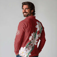 Ia Orana Tahiti Tiare Long Sleeve Polo Shirt Crimson Lei - Polynesian Pride