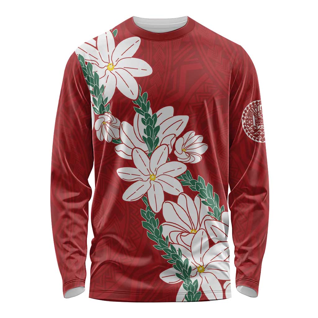 Ia Orana Tahiti Tiare Long Sleeve Shirt Crimson Lei - Polynesian Pride
