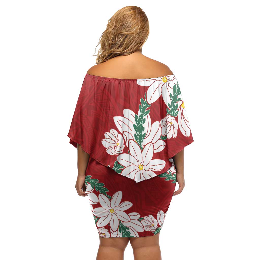 Ia Orana Tahiti Tiare Off Shoulder Short Dress Crimson Lei LT7 - Polynesian Pride