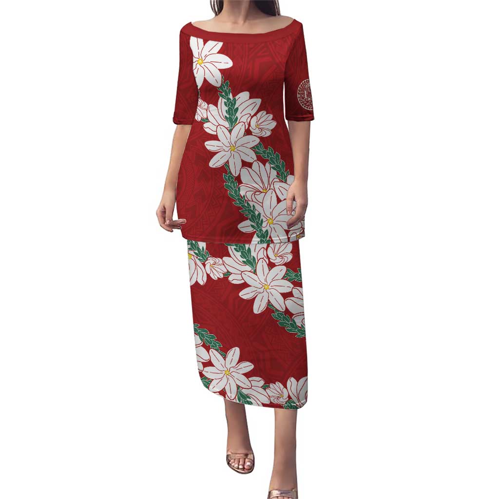 Ia Orana Tahiti Tiare Puletasi Crimson Lei LT7 Long Dress Red - Polynesian Pride