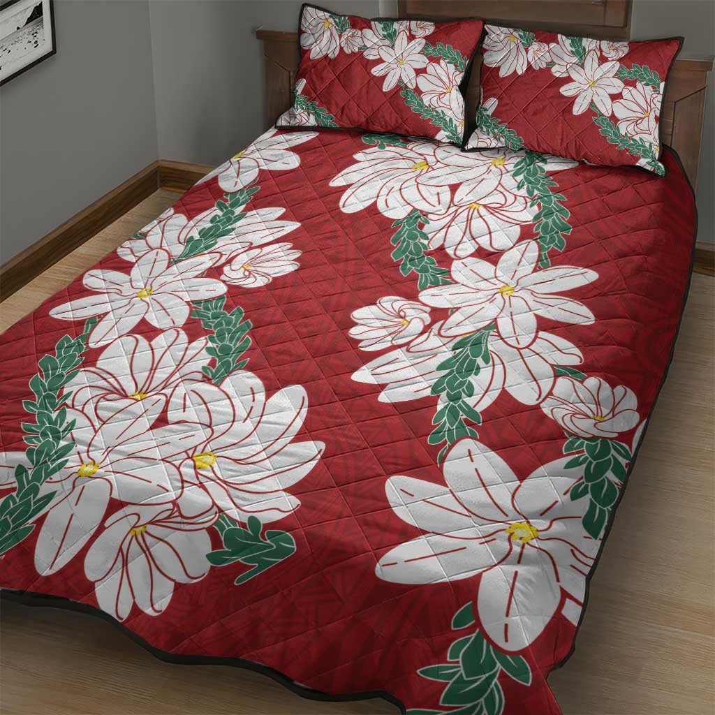 Ia Orana Tahiti Tiare Quilt Bed Set Crimson Lei - Polynesian Pride