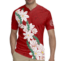 Ia Orana Tahiti Tiare Rugby Jersey Crimson Lei - Polynesian Pride