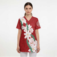 Ia Orana Tahiti Tiare Scrub Top Crimson Lei LT7 - Polynesian Pride