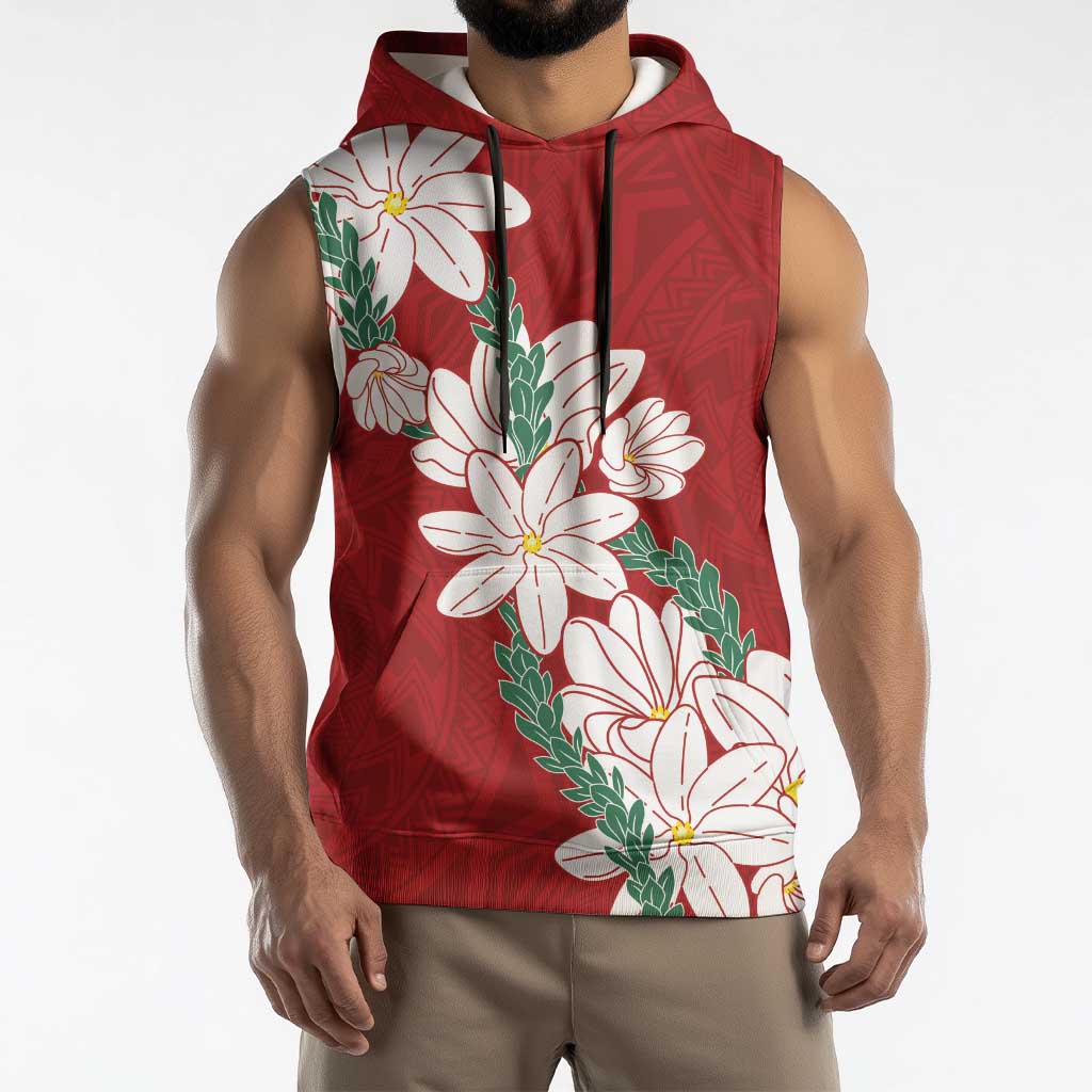 Ia Orana Tahiti Tiare Sleeveless Hoodie Crimson Lei - Polynesian Pride