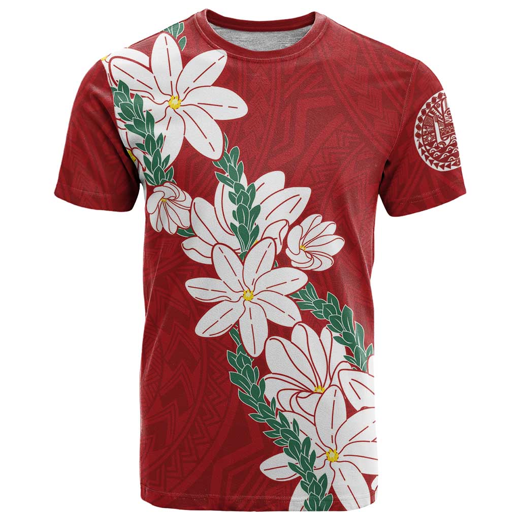 Ia Orana Tahiti Tiare T Shirt Crimson Lei - Polynesian Pride