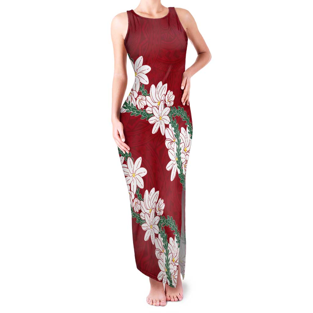 Ia Orana Tahiti Tiare Tank Maxi Dress Crimson Lei LT7 Women Red - Polynesian Pride