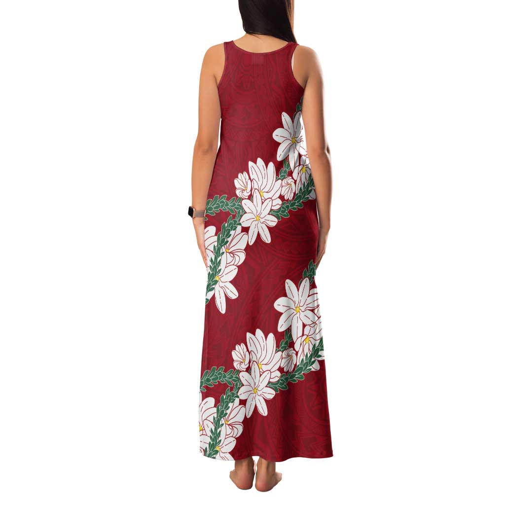 Ia Orana Tahiti Tiare Tank Maxi Dress Crimson Lei LT7 - Polynesian Pride