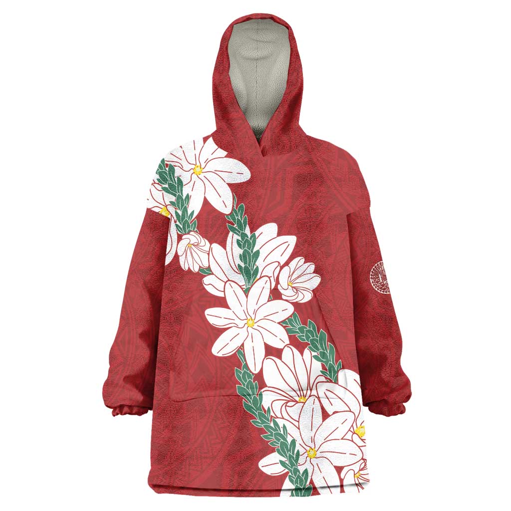 Ia Orana Tahiti Tiare Wearable Blanket Hoodie Crimson Lei LT7 One Size Red - Polynesian Pride