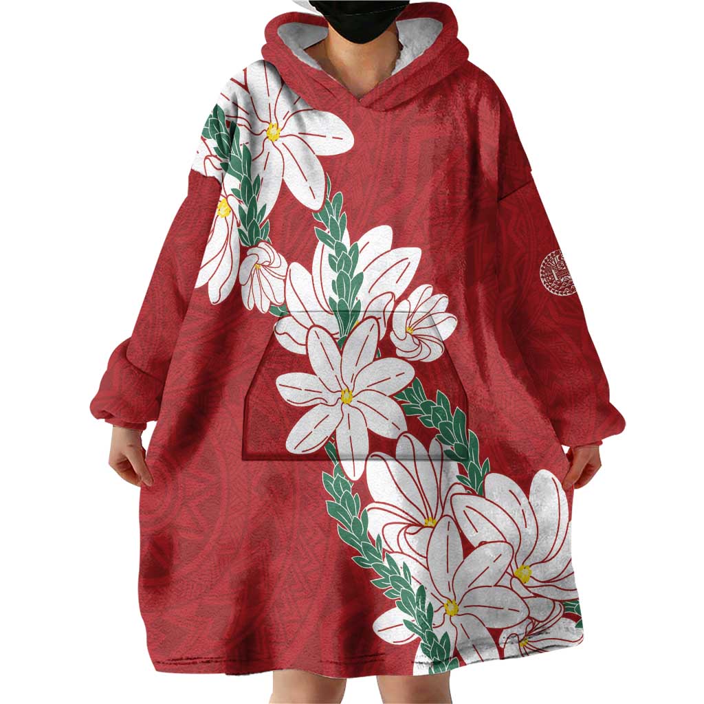 Ia Orana Tahiti Tiare Wearable Blanket Hoodie Crimson Lei LT7 - Polynesian Pride