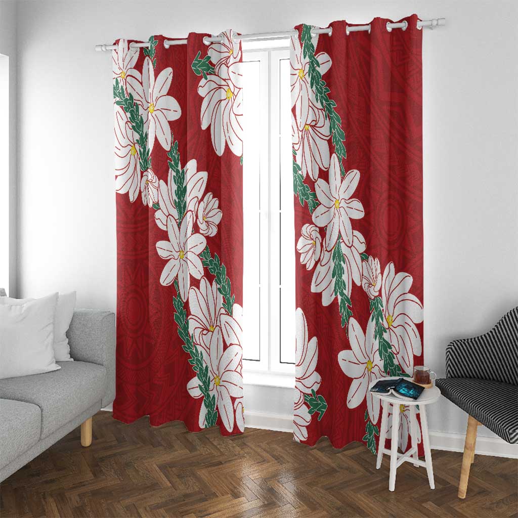 Ia Orana Tahiti Tiare Window Curtain Crimson Lei LT7 With Grommets Red - Polynesian Pride