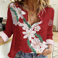 Ia Orana Tahiti Tiare Women Casual Shirt Crimson Lei LT7 Female Red - Polynesian Pride