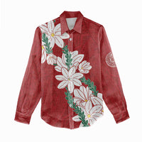 Ia Orana Tahiti Tiare Women Casual Shirt Crimson Lei LT7 - Polynesian Pride