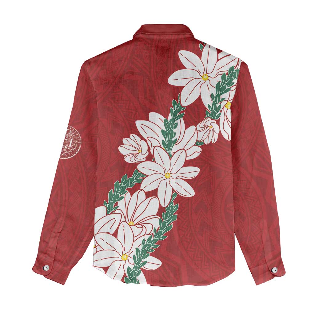 Ia Orana Tahiti Tiare Women Casual Shirt Crimson Lei LT7 - Polynesian Pride
