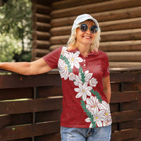 Ia Orana Tahiti Tiare Women Polo Shirt Crimson Lei - Polynesian Pride