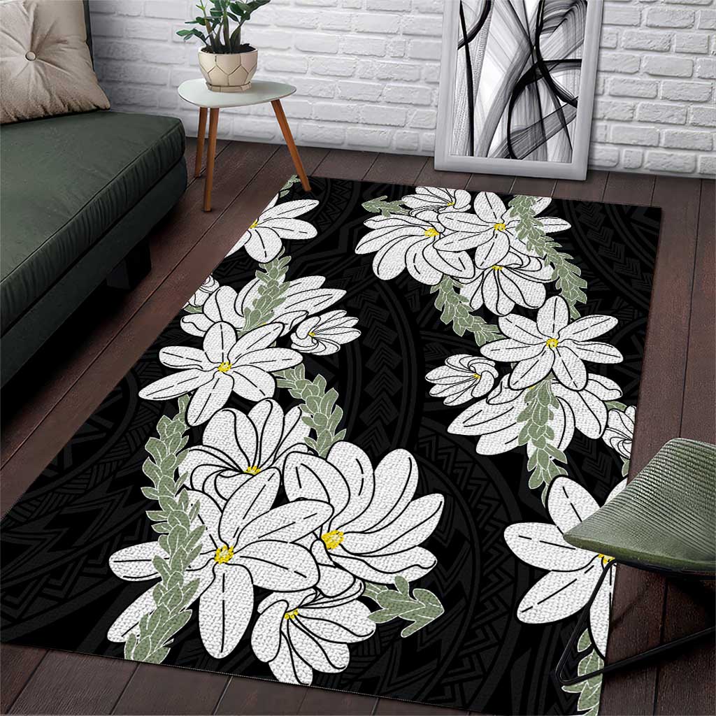 Ia Orana Tahiti Tiare Area Rug Black Lei LT7 Black - Polynesian Pride