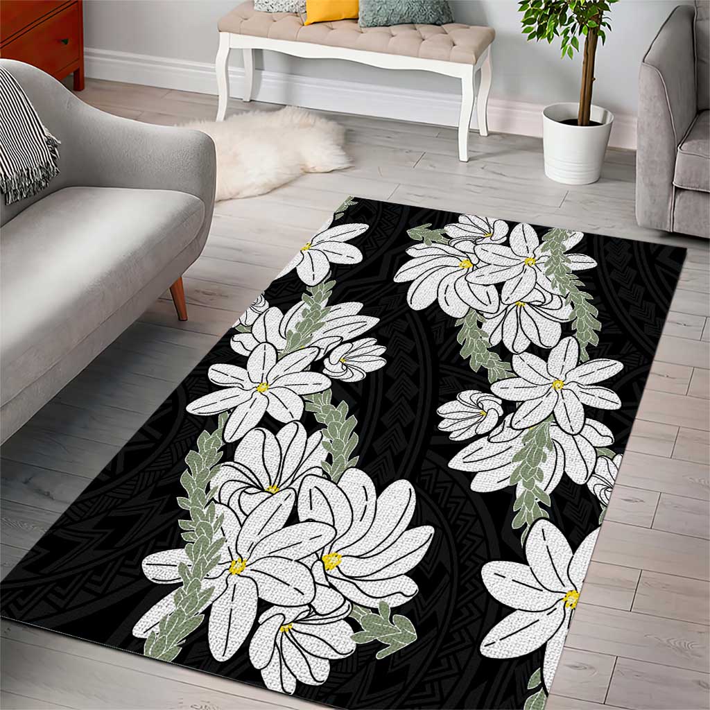 Ia Orana Tahiti Tiare Area Rug Black Lei LT7 - Polynesian Pride