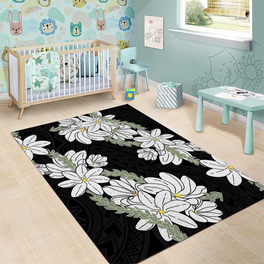 Ia Orana Tahiti Tiare Area Rug Black Lei LT7 - Polynesian Pride
