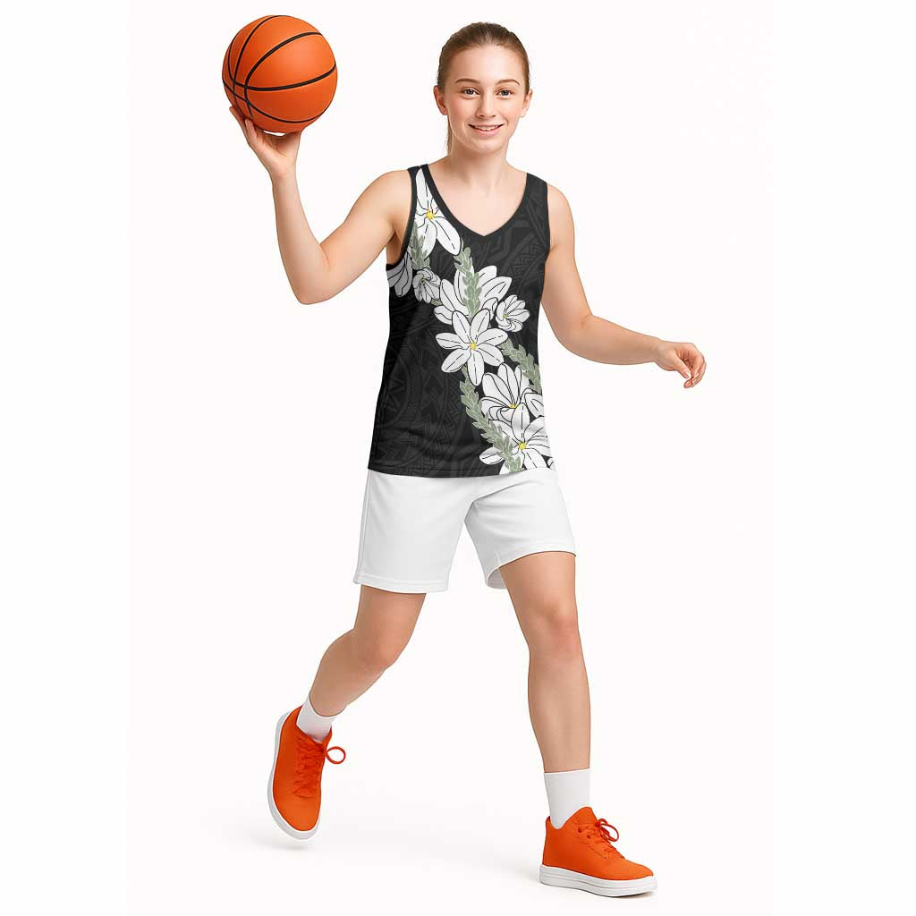 Ia Orana Tahiti Tiare Basketball Jersey Black Lei - Polynesian Pride